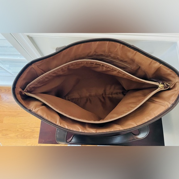 Timeless Classic Y2K Ralph Lauren Khaki Canvas And Dark Brown Leather Large Tote - Picture 6 of 15